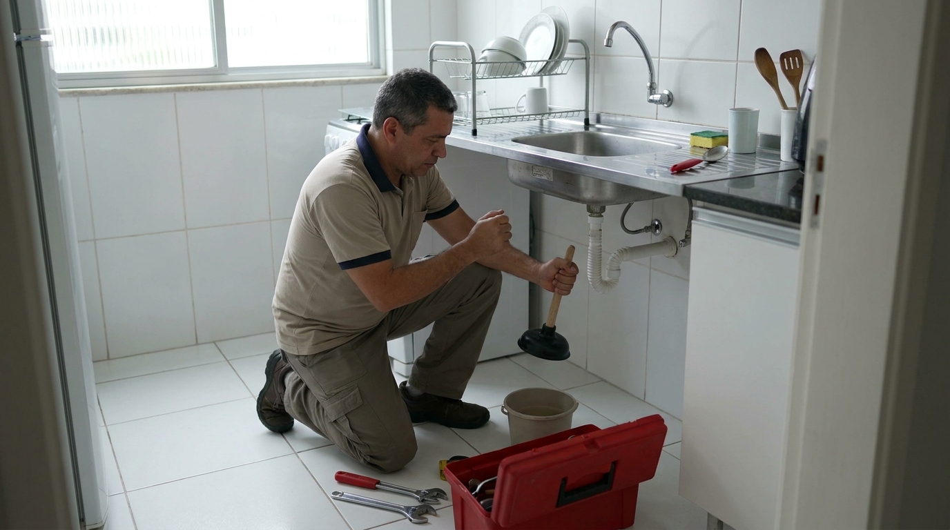 Desentupimento de pia residencial na Ajuda de Baixo, Macaé‑RJ