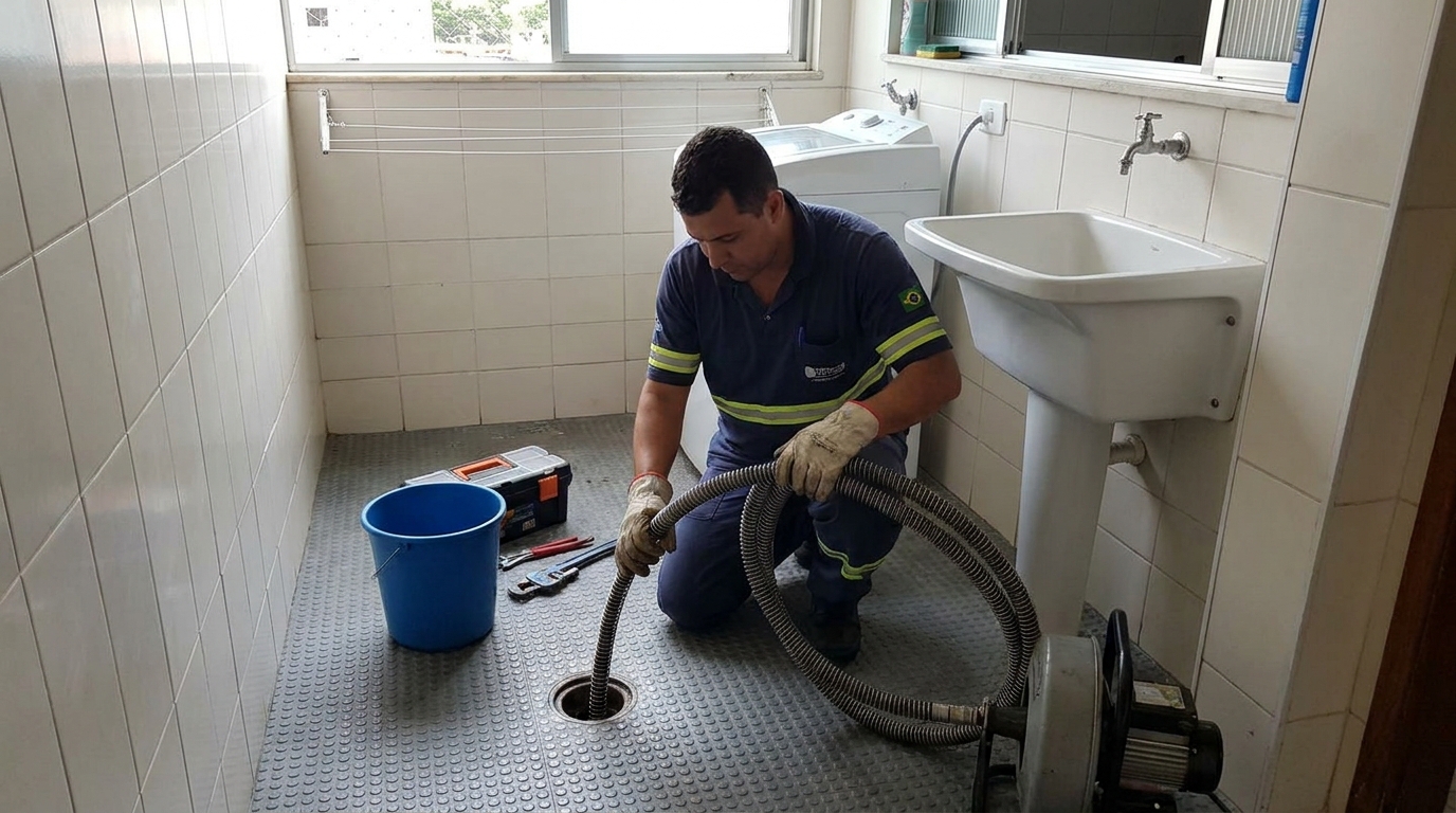 Desentupimento de ralo residencial na Ajuda de Baixo, Macaé‑RJ