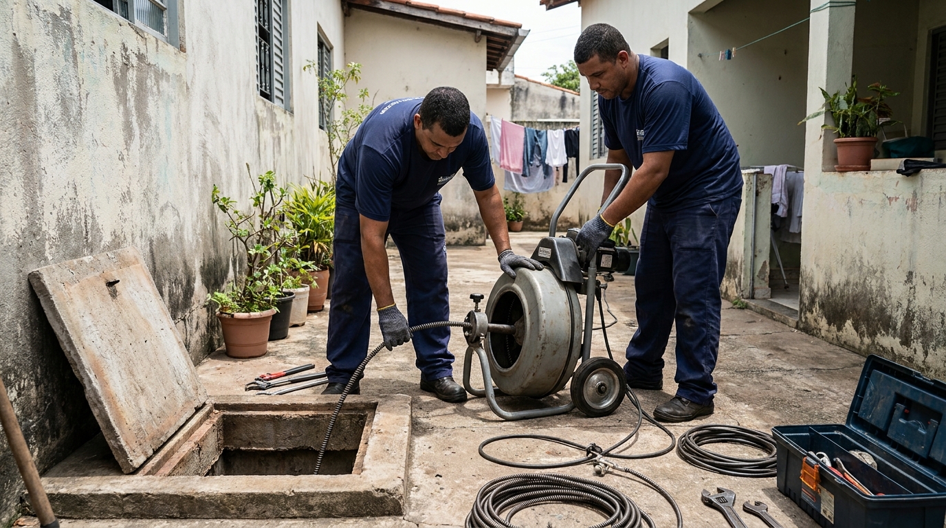 Desentupimento de rede de esgoto na Ajuda de Baixo, Macaé‑RJ