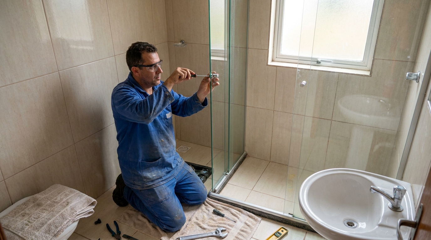 Técnico realizando manutenção de box em Macaé‑RJ